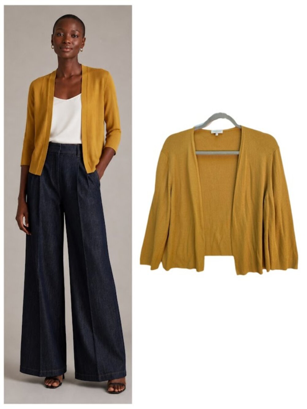 Lafayette 148 Open Front Crop Cardigan Silk Blend Ribbed Desert Grass XL